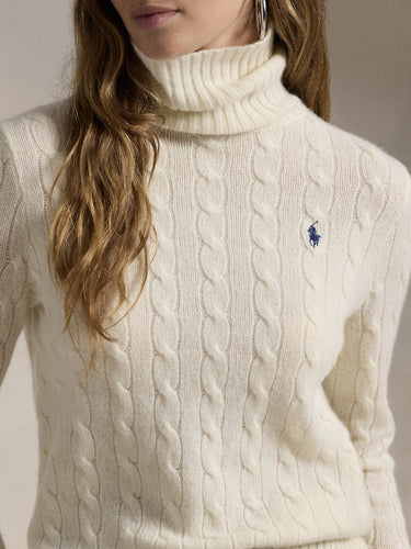 Maglia con Collo Alto a Trecce Crema