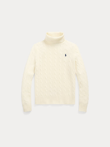 Maglia con Collo Alto a Trecce Crema