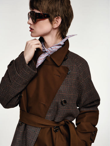 Trench Doppiopetto Color Block Marrone/Grigio