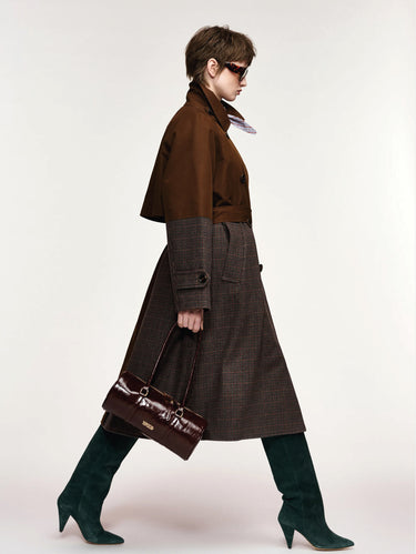 Trench Doppiopetto Color Block Marrone/Grigio