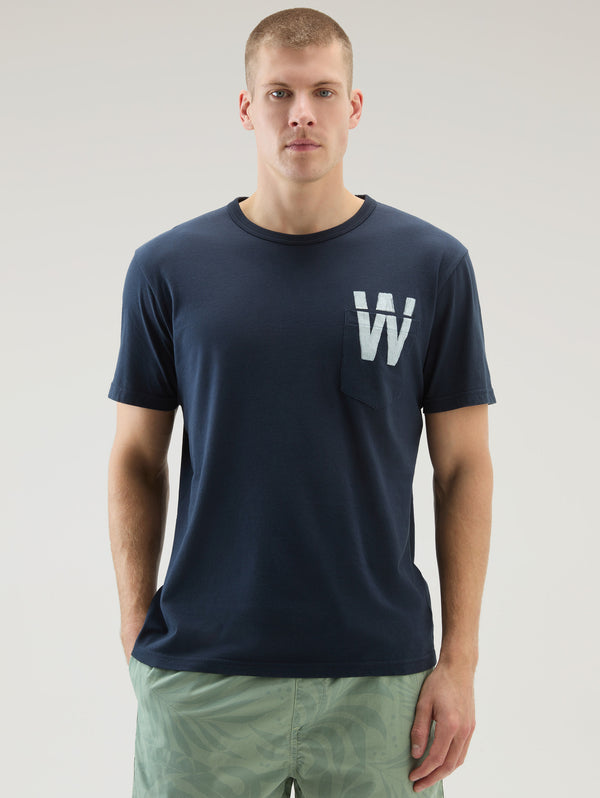WOOLRICH-T-shirt in Jersey con Taschino Blu-TRYME Shop