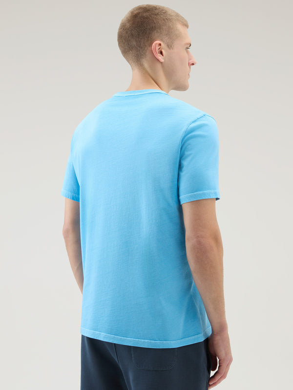 T-shirt Tinta in Capo con Stampa Blu