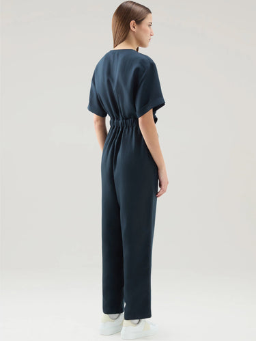 Blauwe Linnen Jumpsuit met V-hals