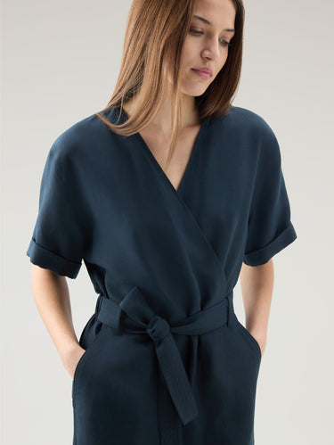 Blauwe Linnen Jumpsuit met V-hals