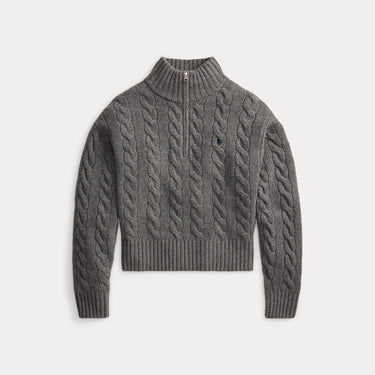 Gestricktes Wollpullover mit halbem Reißverschluss in Grau