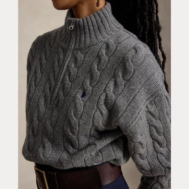 Gestricktes Wollpullover mit halbem Reißverschluss in Grau