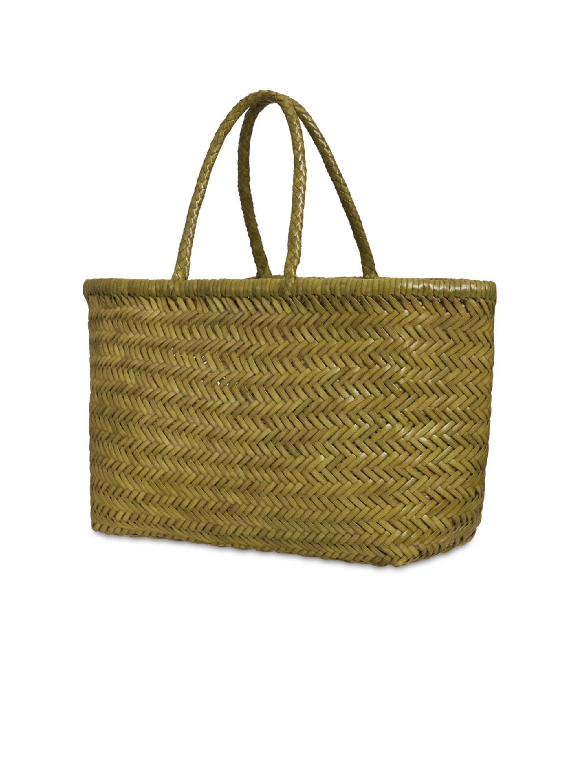 Bamboo Triple Jump Big Green Diagonally Woven Basket Bag