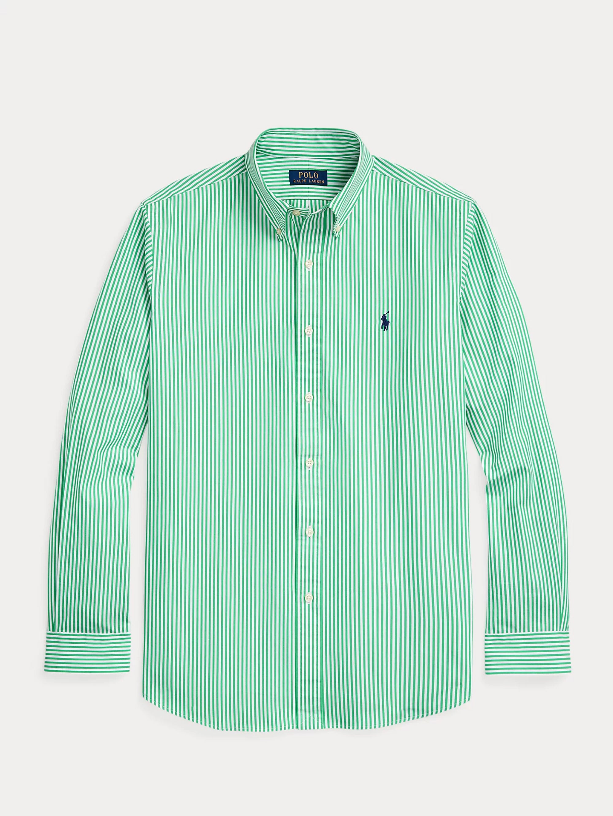 Green/White Striped Stretch Poplin Shirt