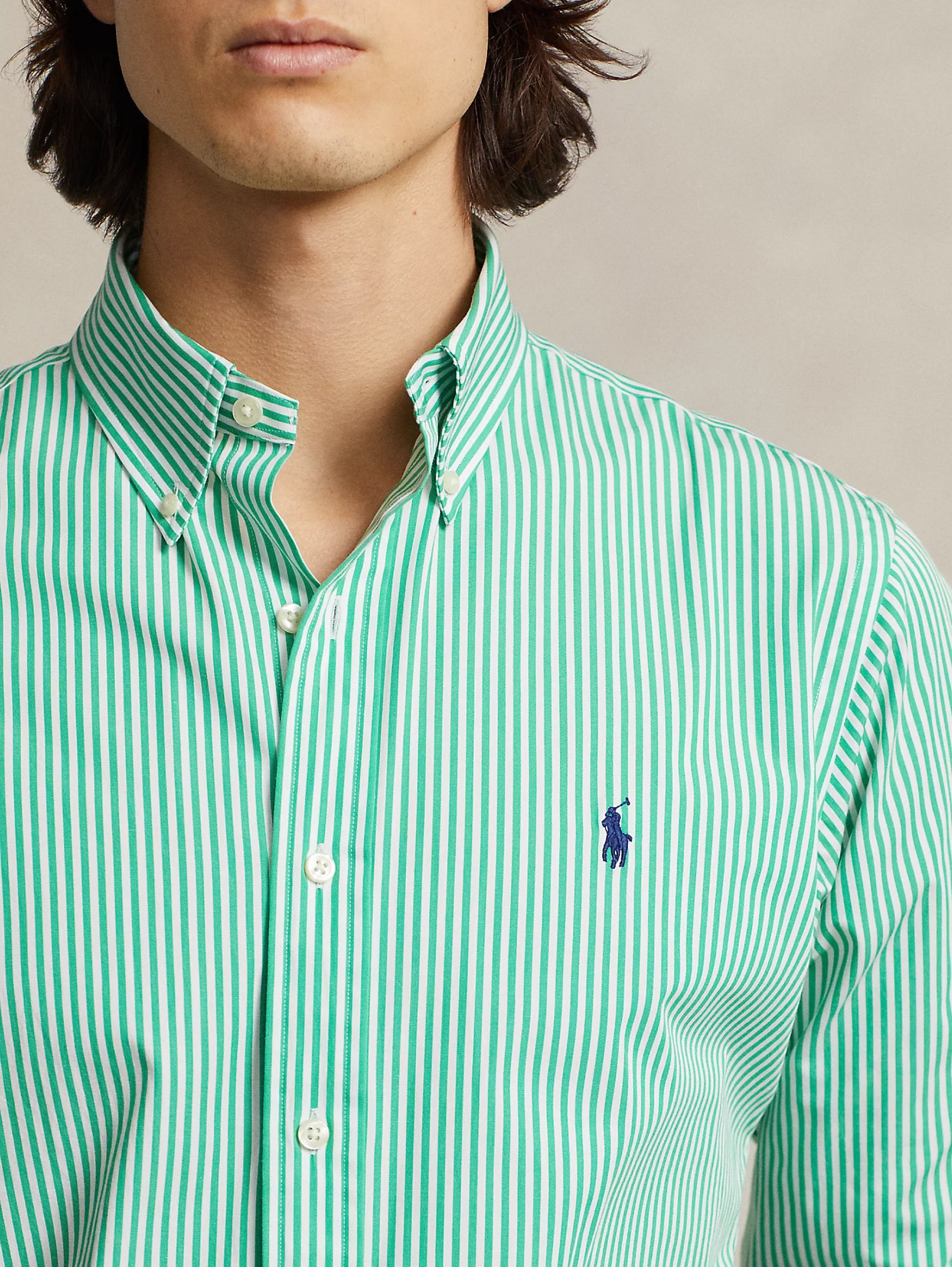 Green/White Striped Stretch Poplin Shirt