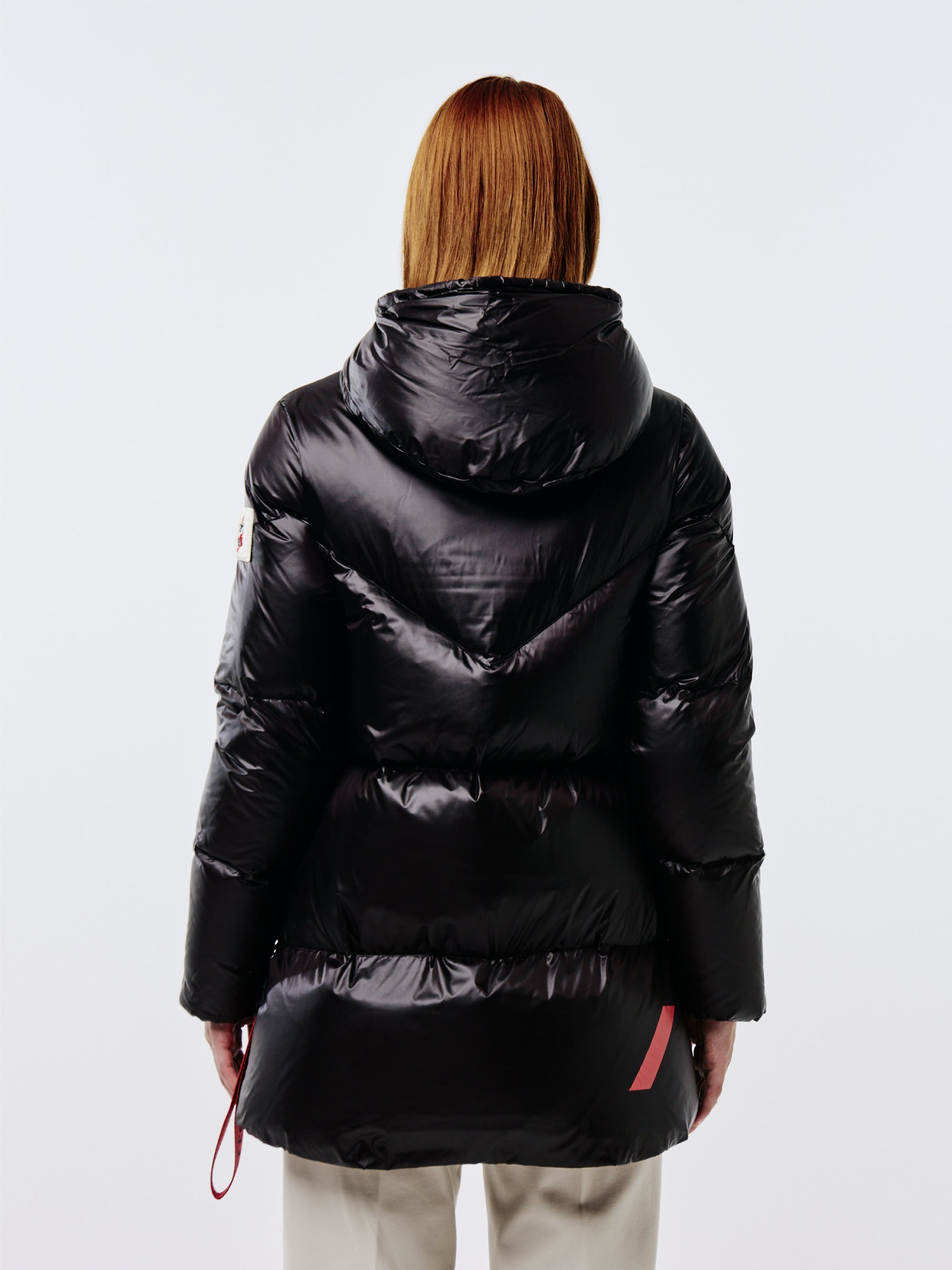 AFTER LABEL - Vienna Hooded Down Jacket in Black Shiny Nylon