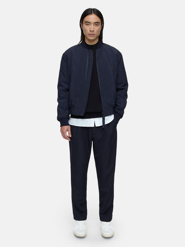 Pantalon à cordon en laine fraîche bleu