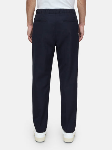 Pantalon à cordon en laine fraîche bleu