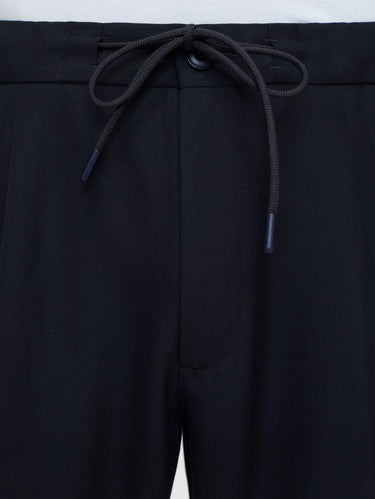 Pantalon à cordon en laine fraîche bleu
