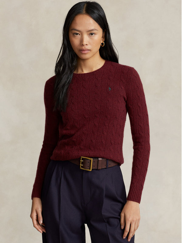 RALPH LAUREN-Maglia a Trecce in Misto Cashmere Vinaccia-TRYME Shop