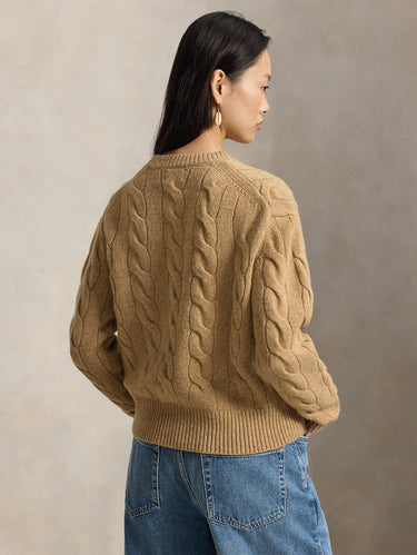 Maglia Linea Dritta a Trecce in Cashmere Cammello