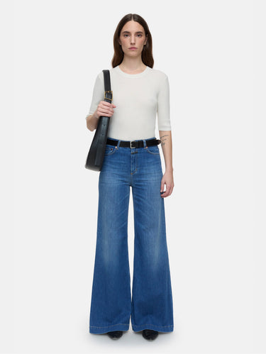 Denim mit weitem Bein Mittelblau