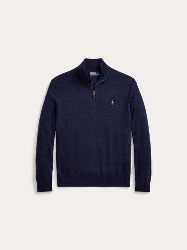 Maglia con Mezza Zip in Lana Blu