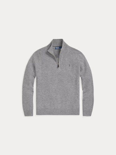 Maglia con Mezza Zip in Lana Grigio