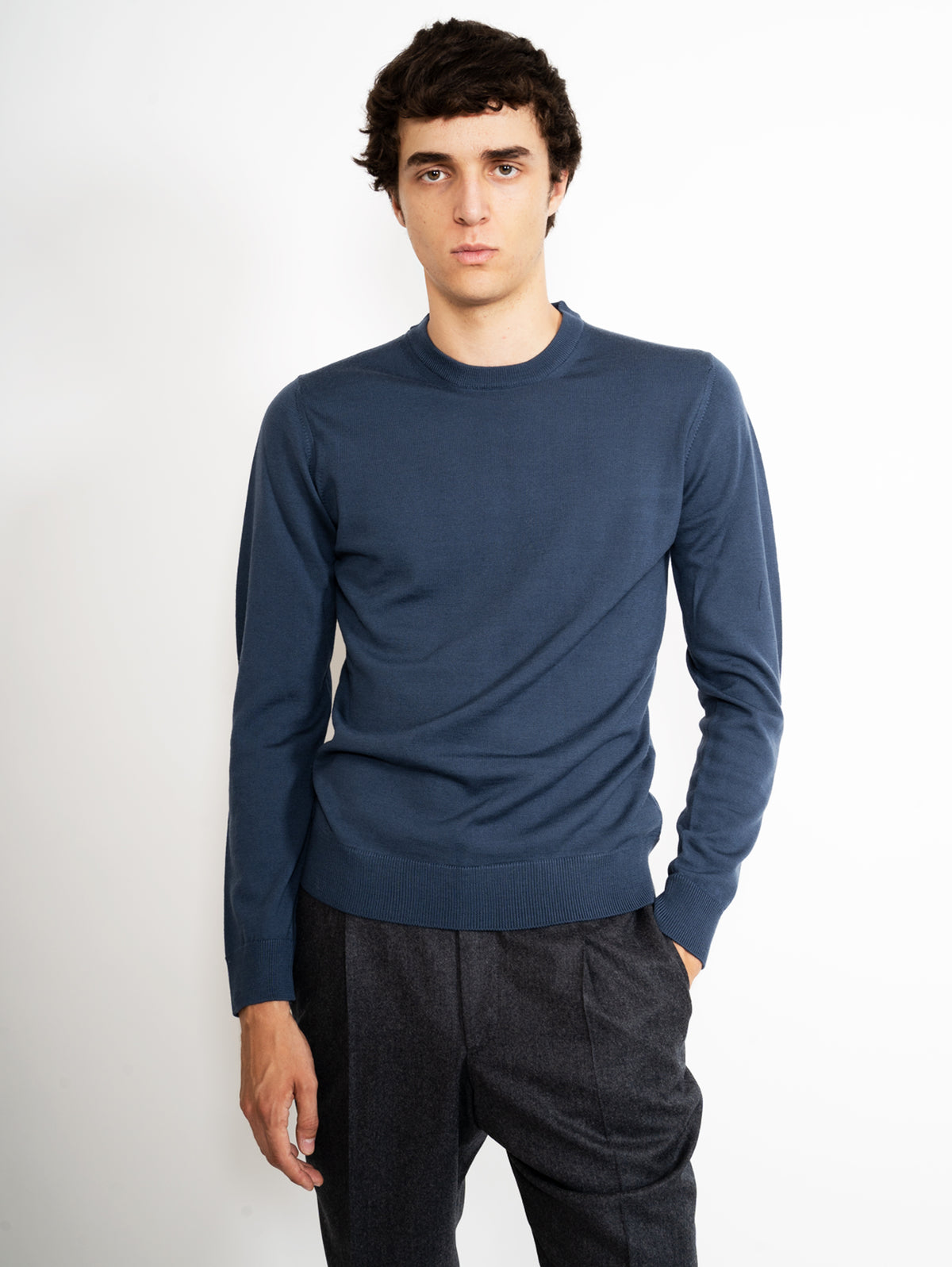 ALPHA STUDIO - Maglia Slim in Merinos Blu Vintage – TRYME Shop