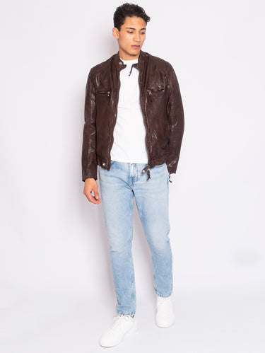 Dark Brown Leather Biker Jacket