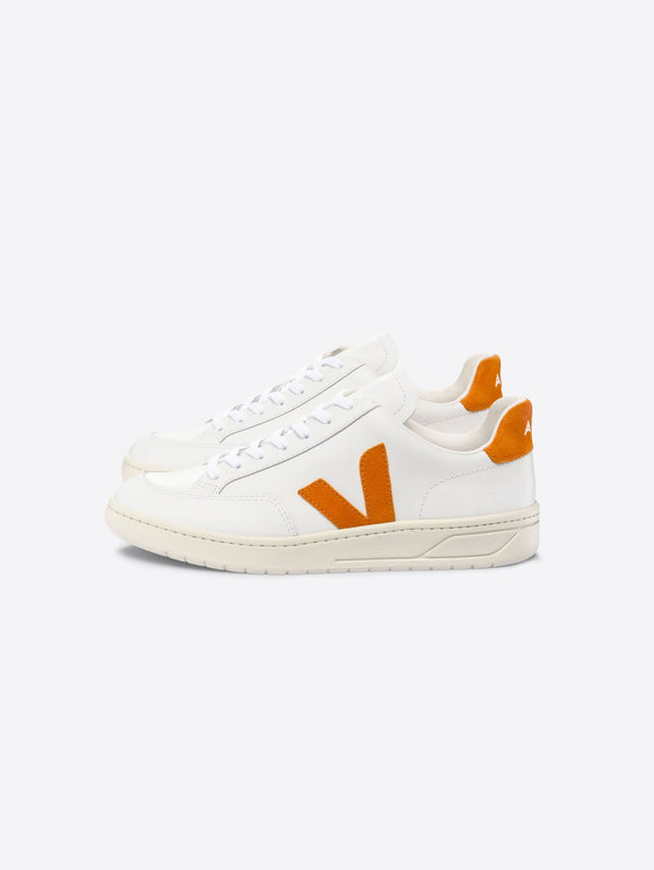 VEJA-Sneakers in Pelle Sostenibili da Donna V-12 Bianco/Arancio-TRYME Shop