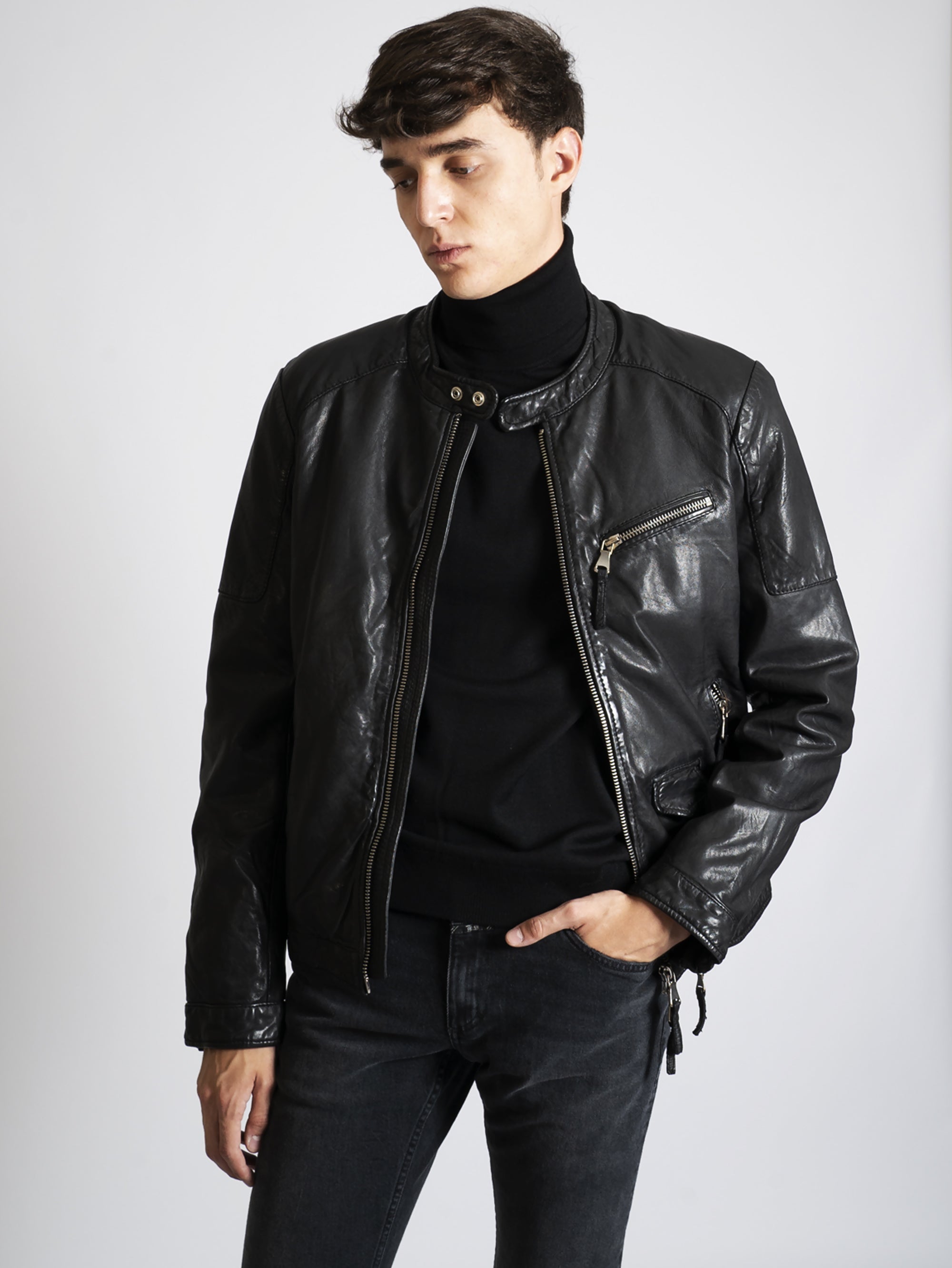 Black Washed Leather Jacket