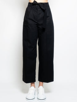 WOOLRICH-Pantaloni Cropped in Popelinn con Cinta Nero-TRYME Shop