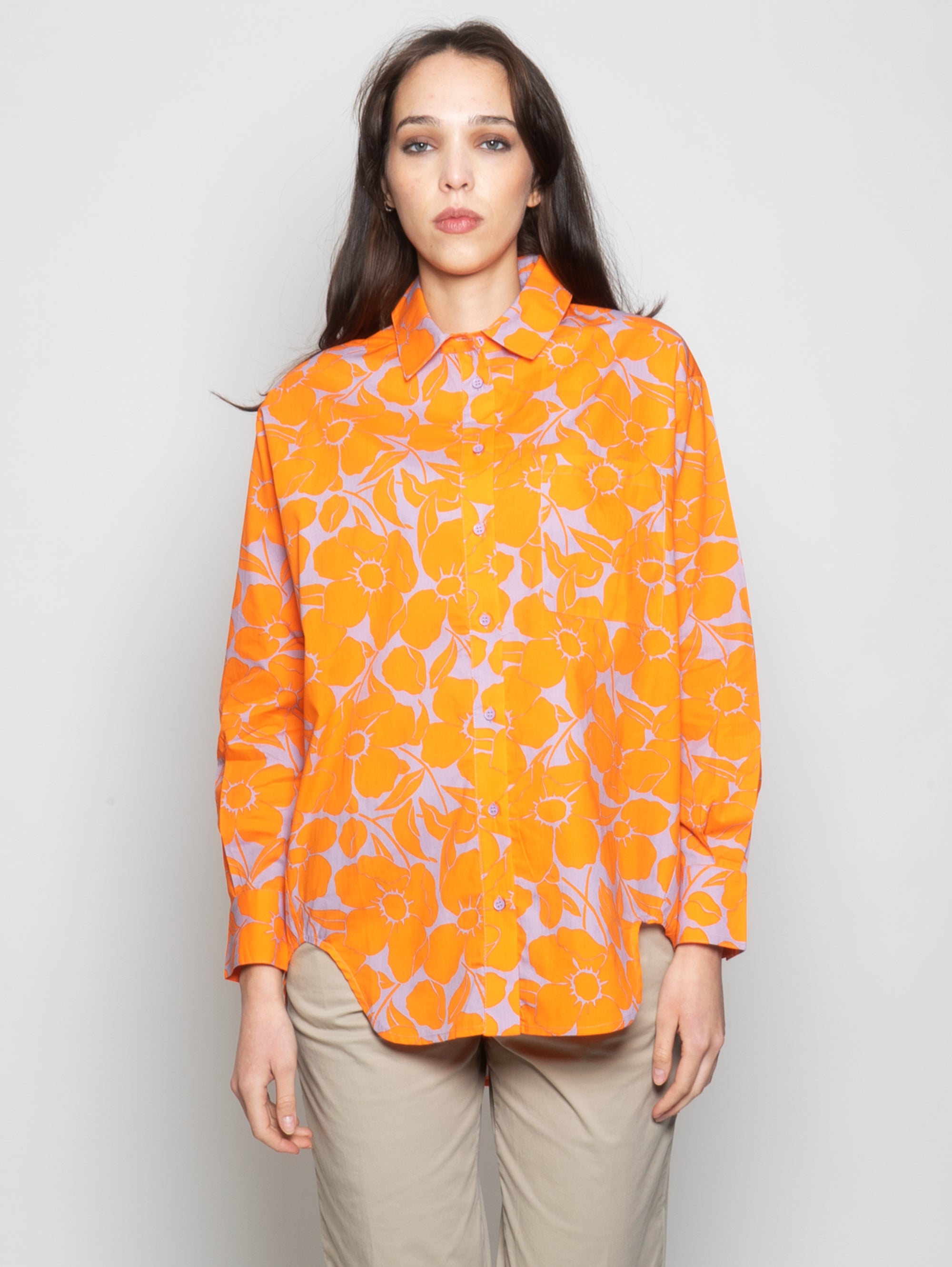 Shirt with Orange/Lilac Floral Print