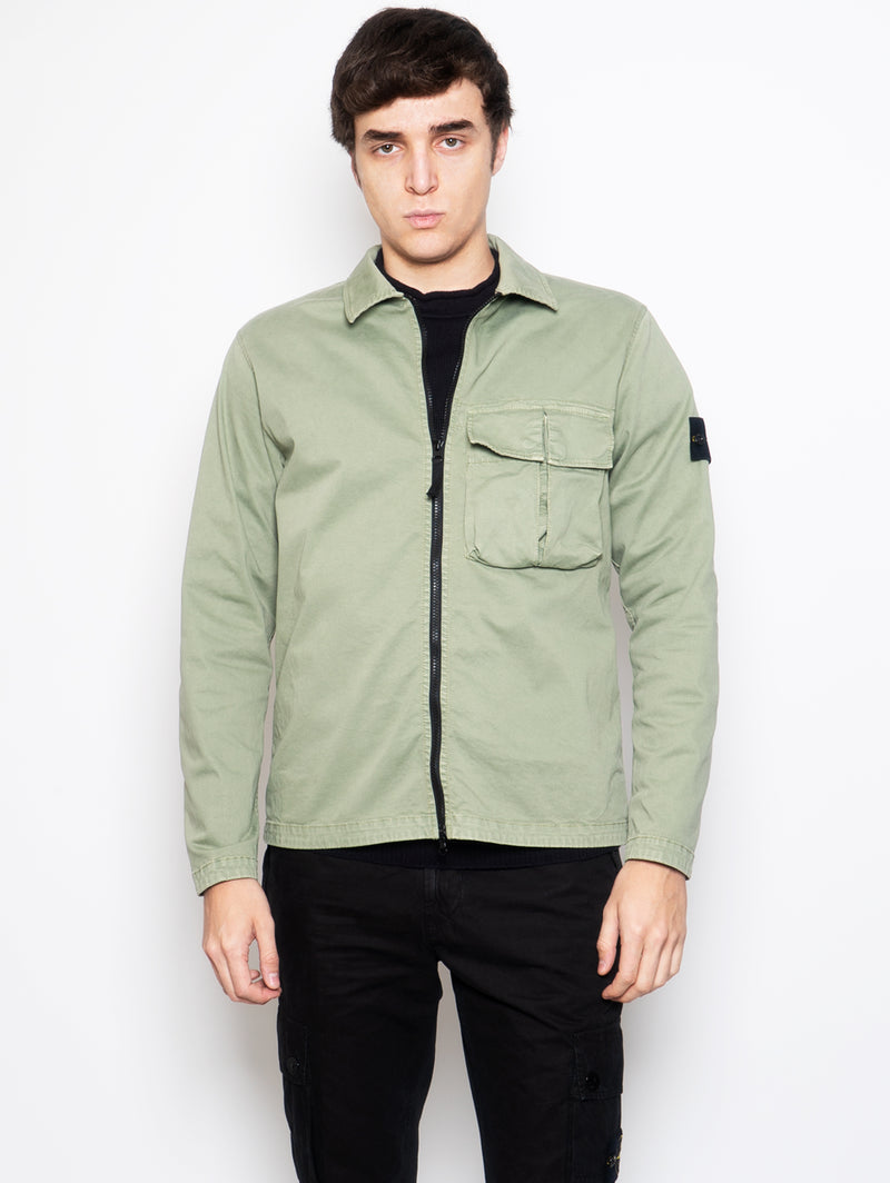 Stone Island Camicia Over In Twill Di Cotone Verde Tryme Shop