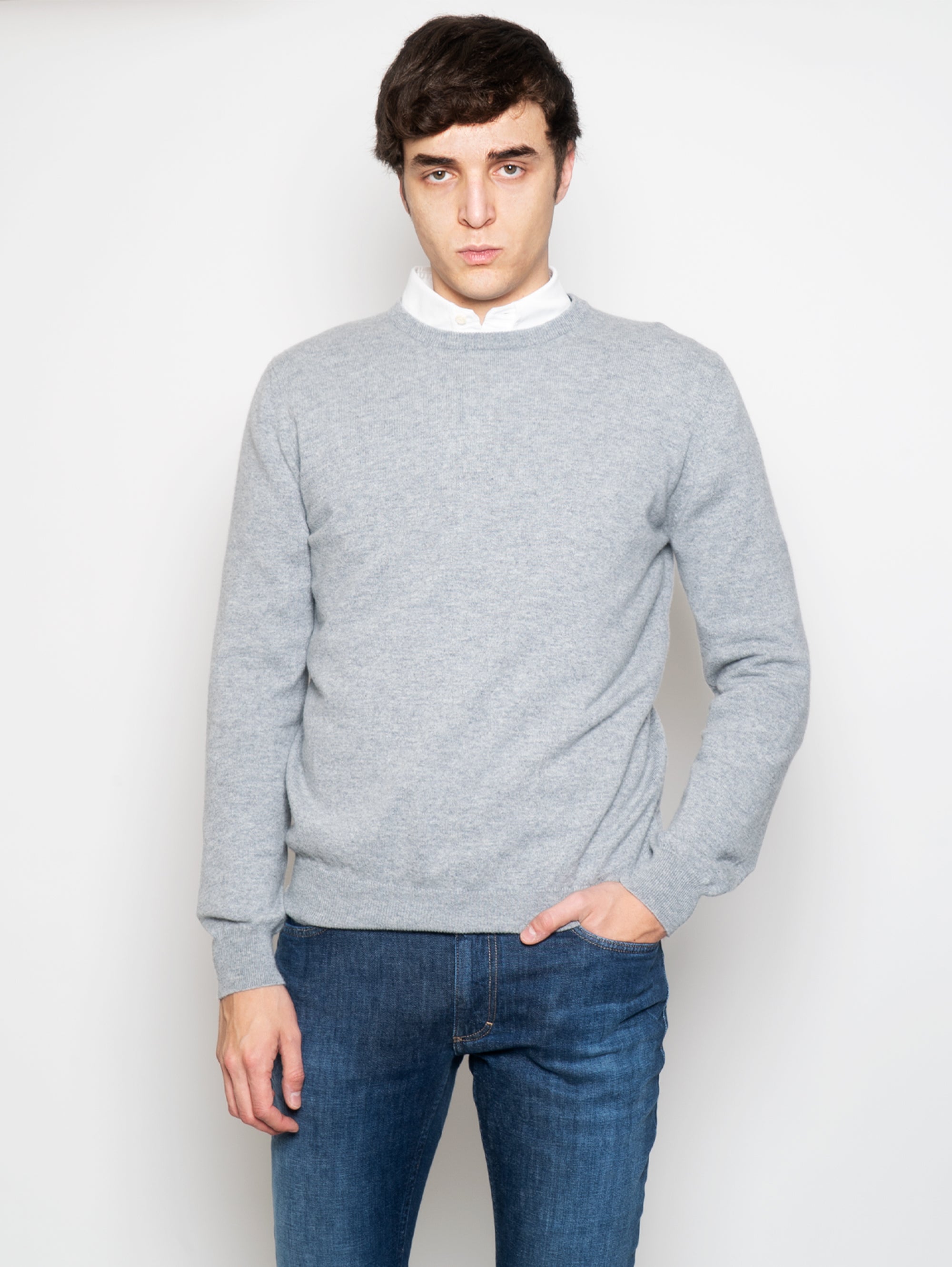 ALPHA STUDIO-Maglia Girocollo in Cashmere Granito-TRYME Shop