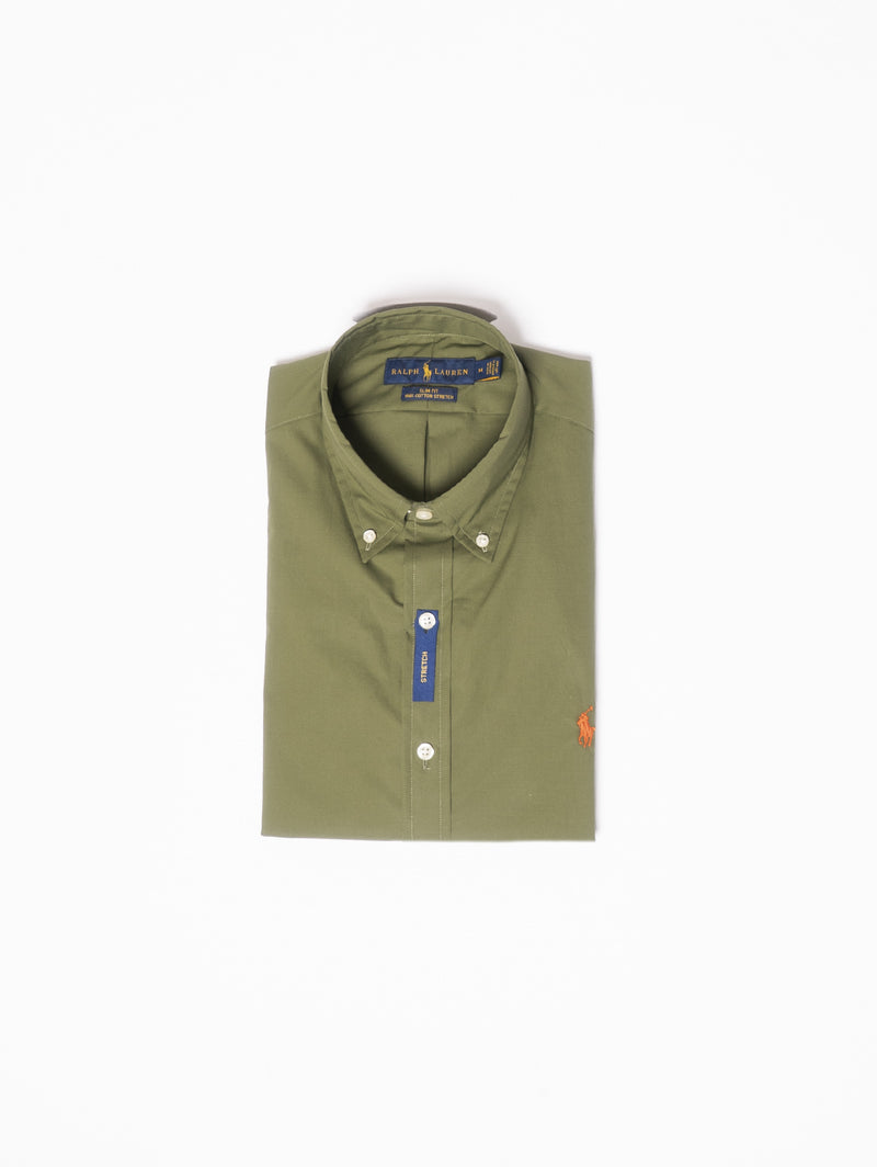 RALPH LAUREN-Camicia Slim Fit in Cotone Stretch Verde-TRYME Shop