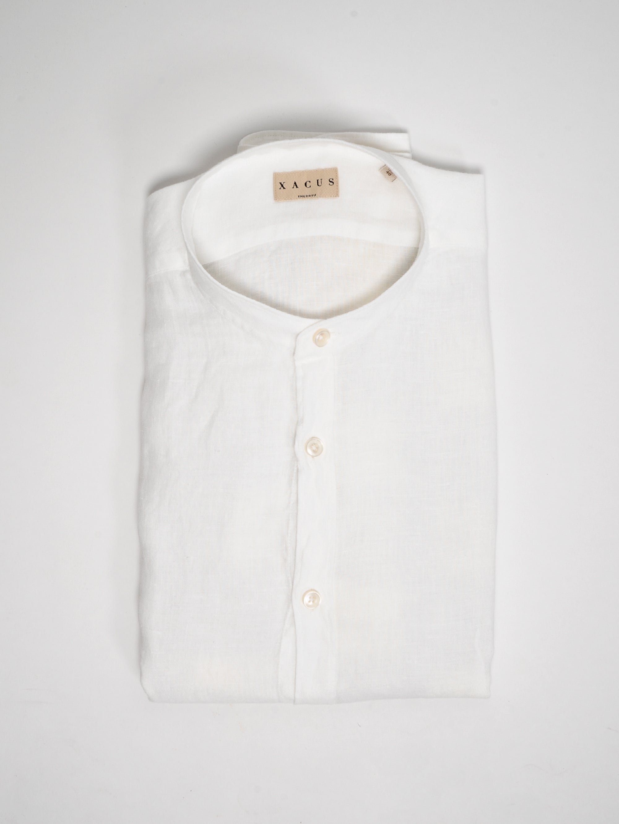 XACUS-Camicia in Lino con Collo alla Coreana Bianco-TRYME Shop