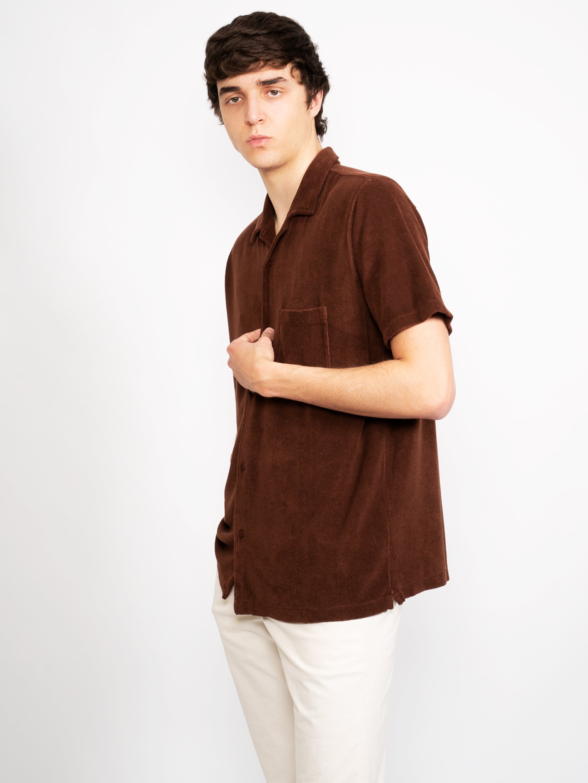 Short Sleeves Shirt in Brown Terry Cloth