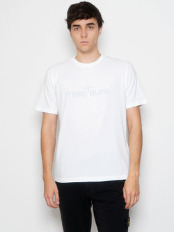 STONE ISLAND-T-shirt con Logo Ricamato Bianco-TRYME Shop