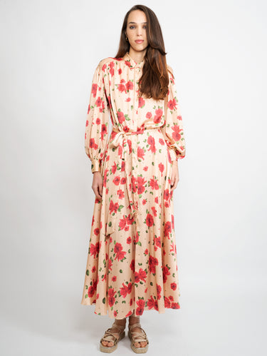 Robe chemisier en satin maxi floral multicolore