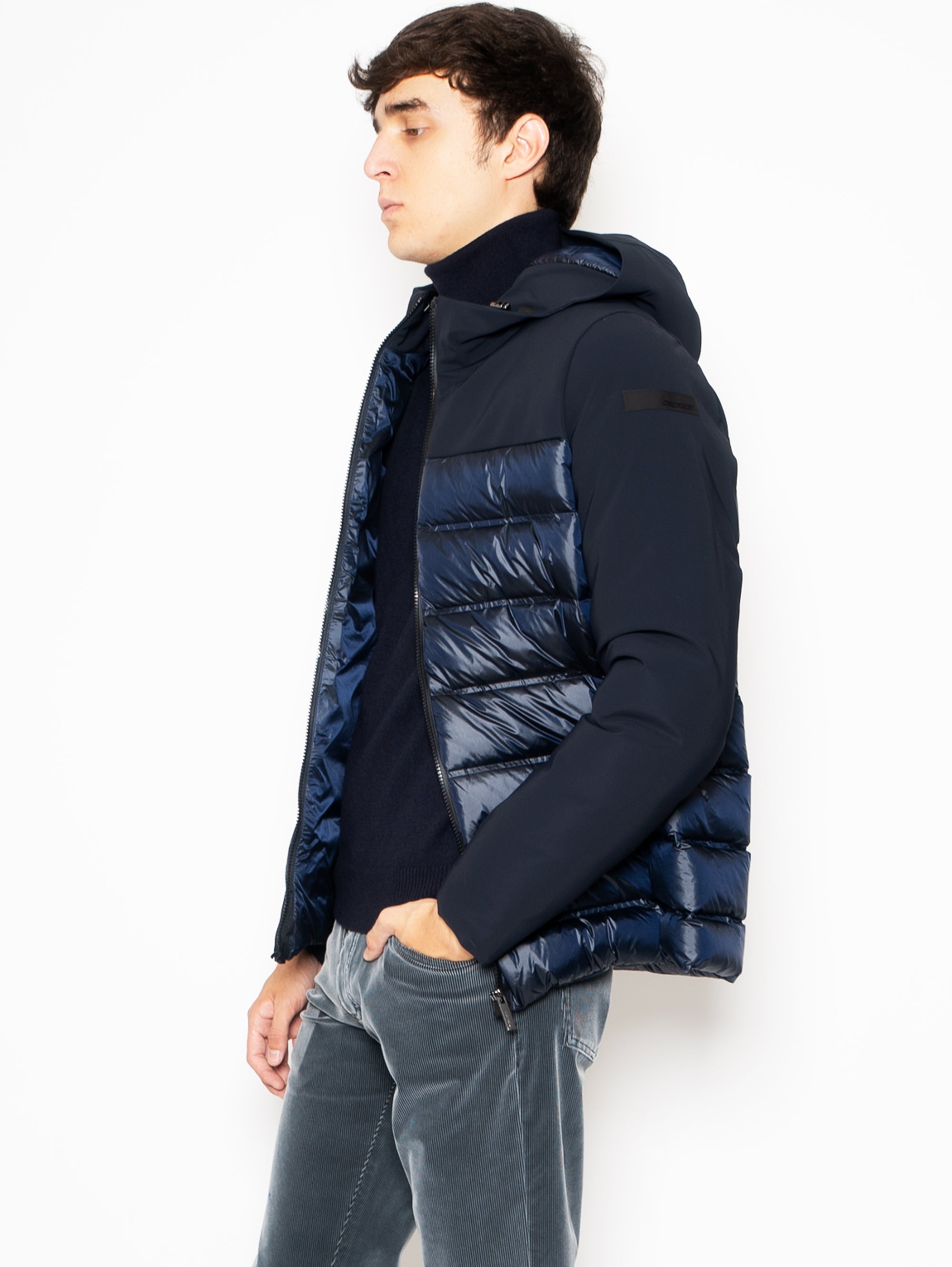 Mix Blue Black Padded Hooded Jacket