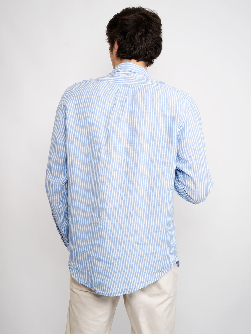 Camicia in Lino a Righe Blu/Bianco