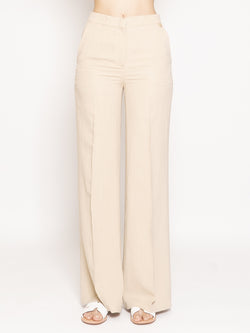 TWIN SET-Pantalone in Canvas a Palazzo Beige-TRYME Shop