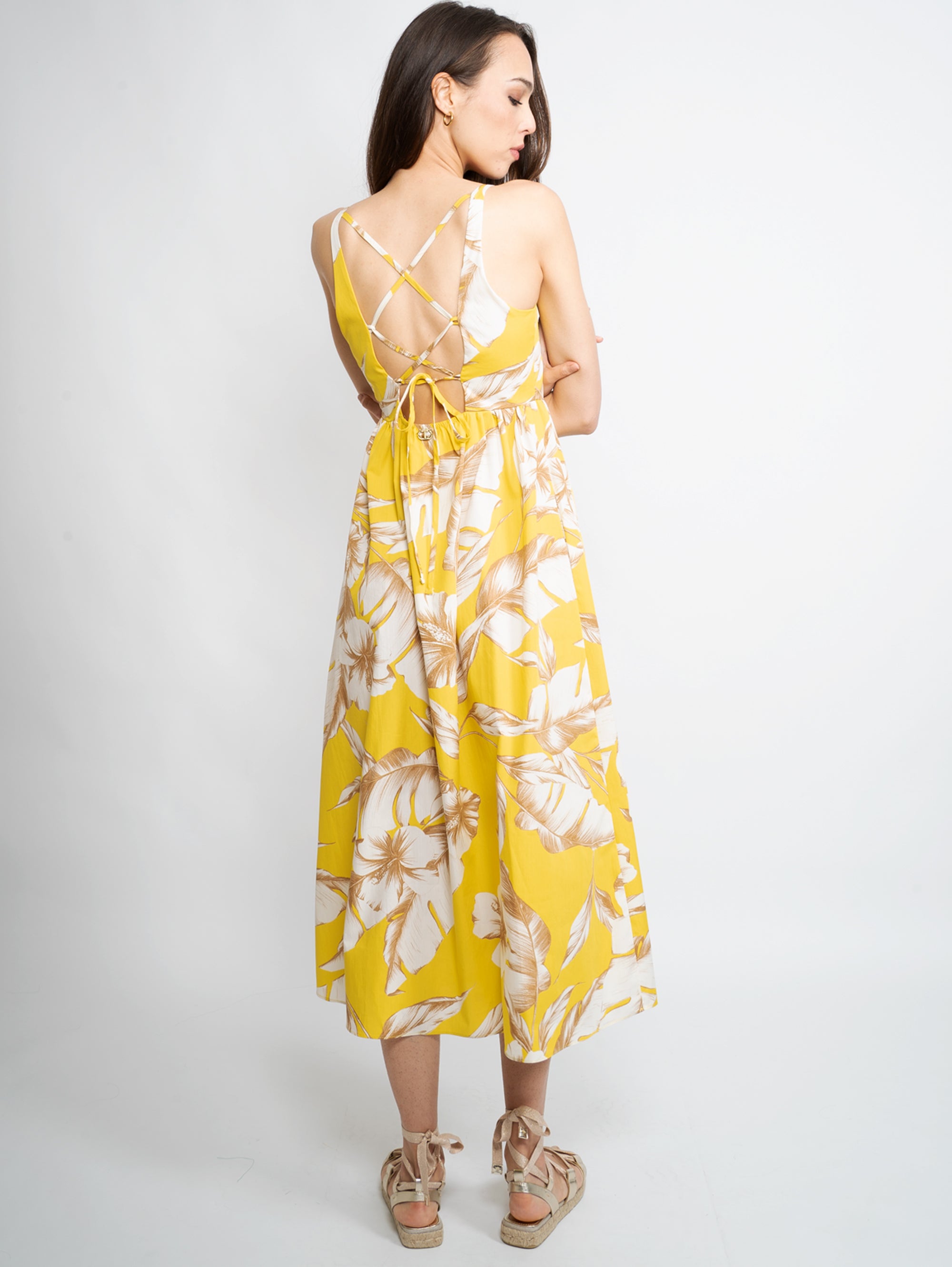 Longuette Dress with Yellow Flowers