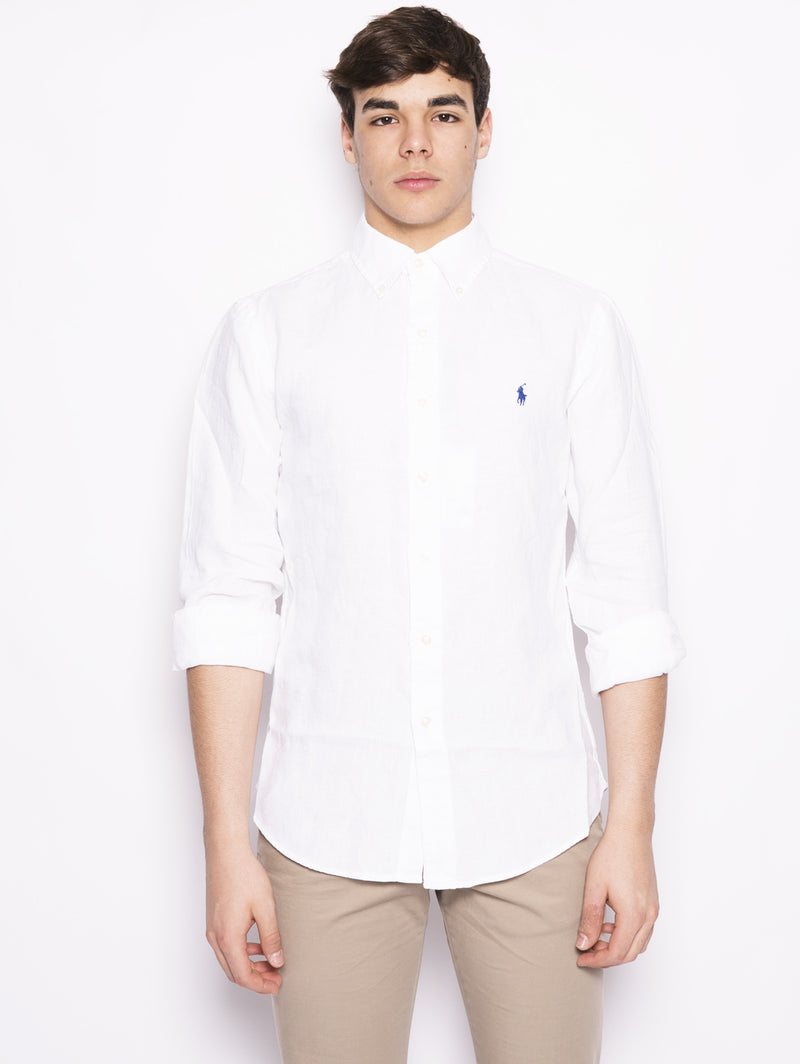 RALPH LAUREN-Camicia in Lino Slim Fit Bianco-TRYME Shop