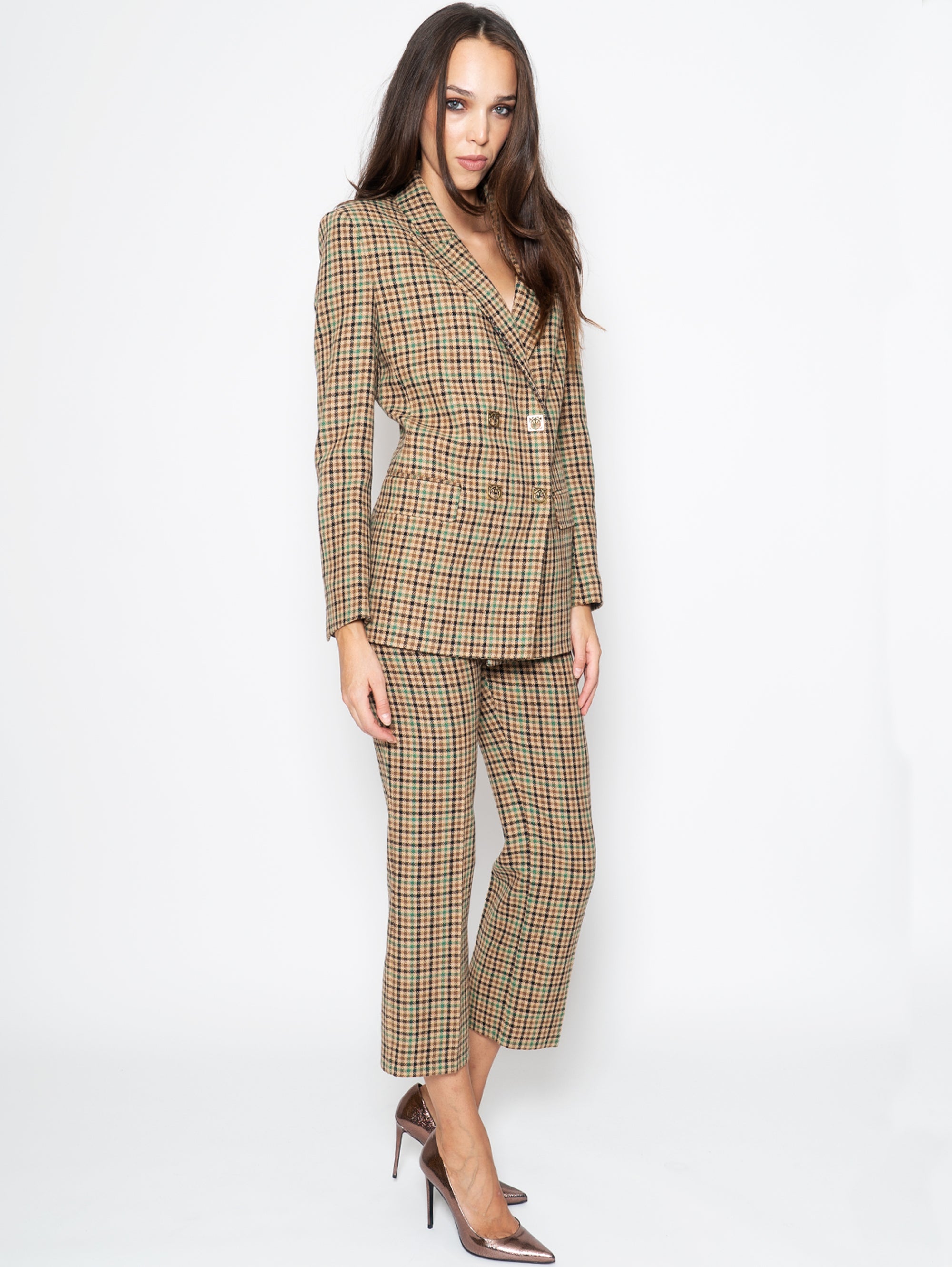 Multicolor Check High Waist Trousers