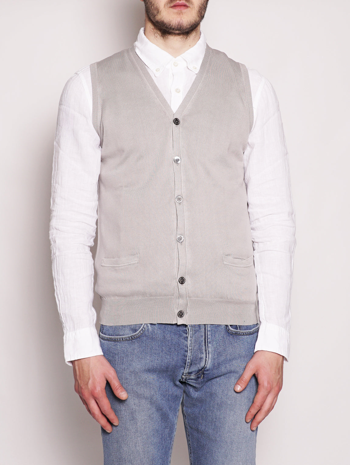 ALPHA STUDIO-Gilet in Cotone Frosted Perla-TRYME Shop