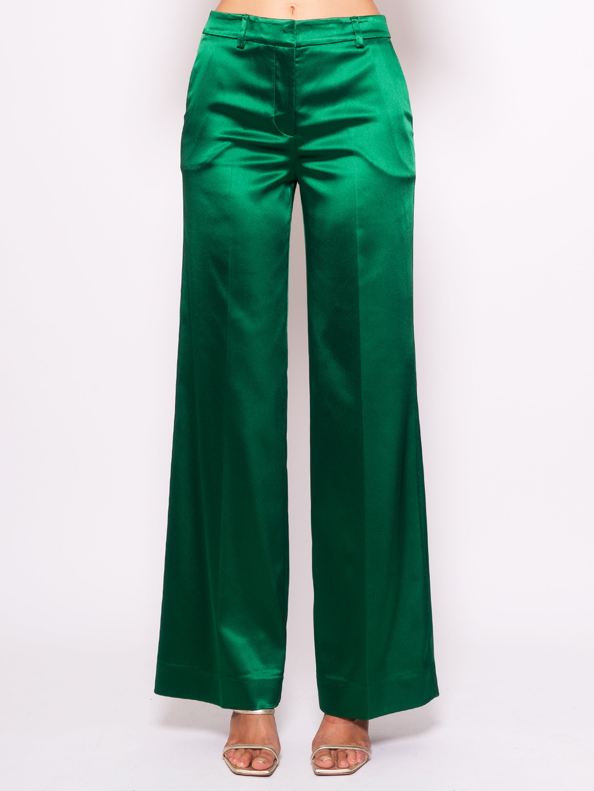 P.A.R.O.S.H.-Pantaloni Palazzo in Raso Verde-TRYME Shop