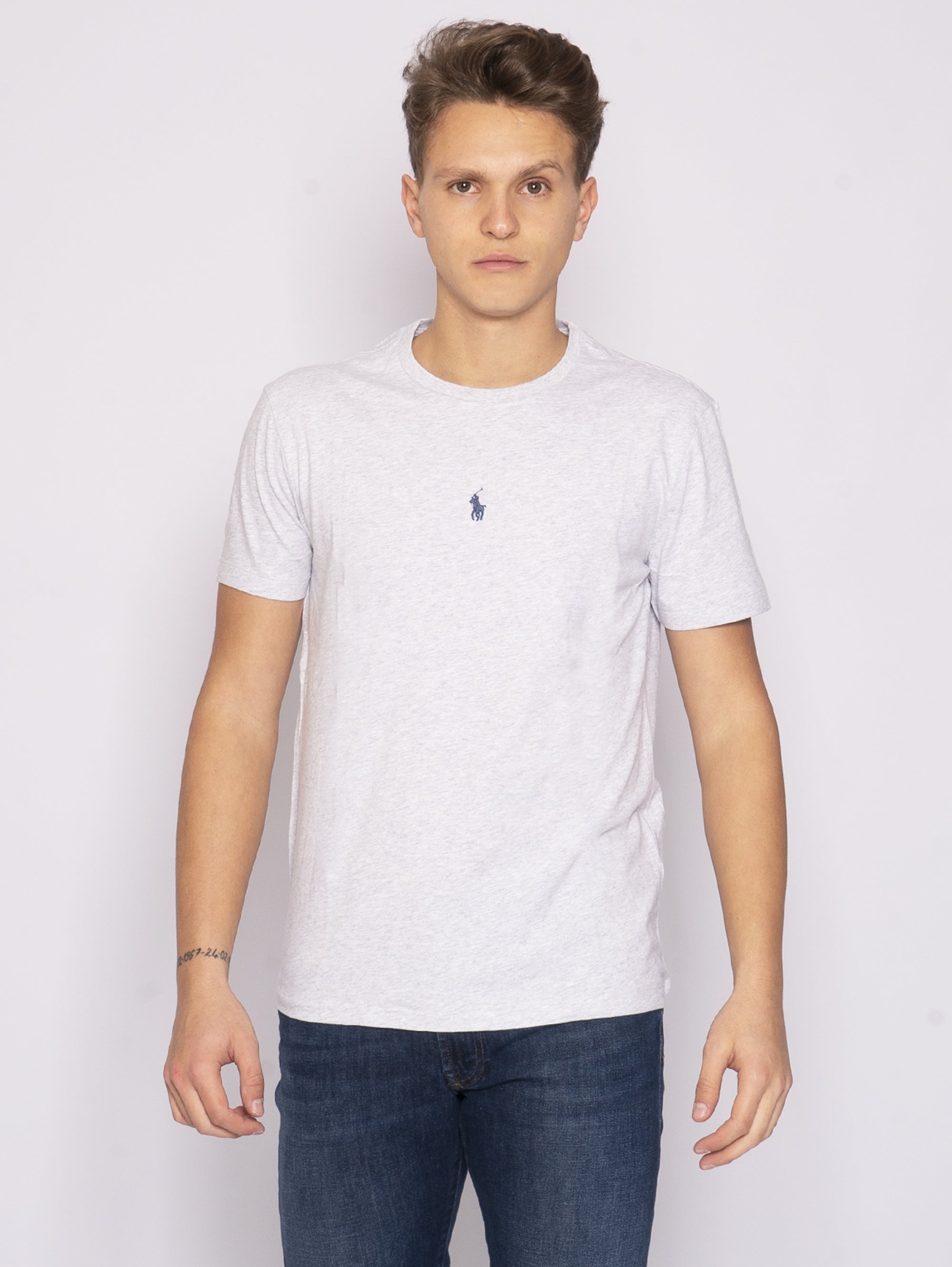 RALPH LAUREN-T-shirt con Logo Centrale Grigio-TRYME Shop