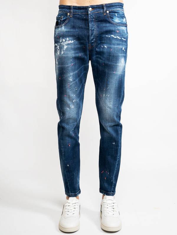 JOHN RICHMOND-Jeans con Schizzi di Vernice Blu-TRYME Shop