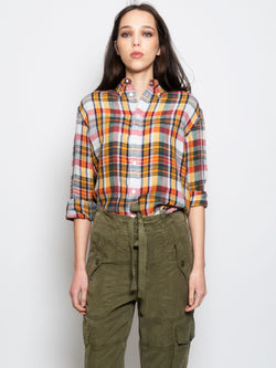 RALPH LAUREN-Camicia in Lino a Quadri Scozzese Multicolore-TRYME Shop