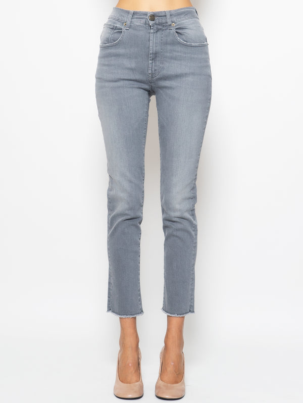 TWIN SET-Jeans Slim Fit con Orlo Sfrangiato Grigio-TRYME Shop