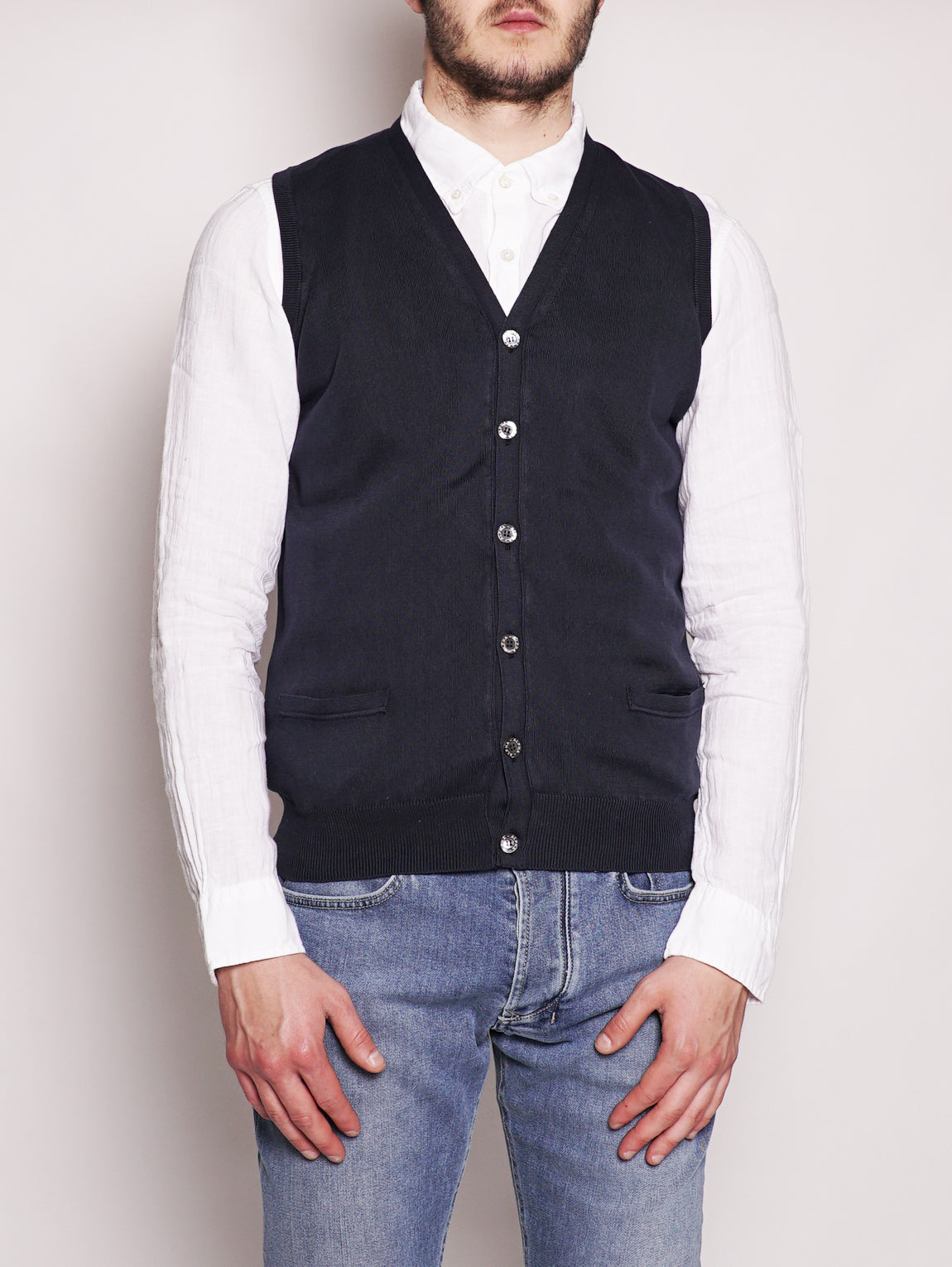 ALPHA STUDIO-Gilet in Cotone Frosted Blu Navy-TRYME Shop
