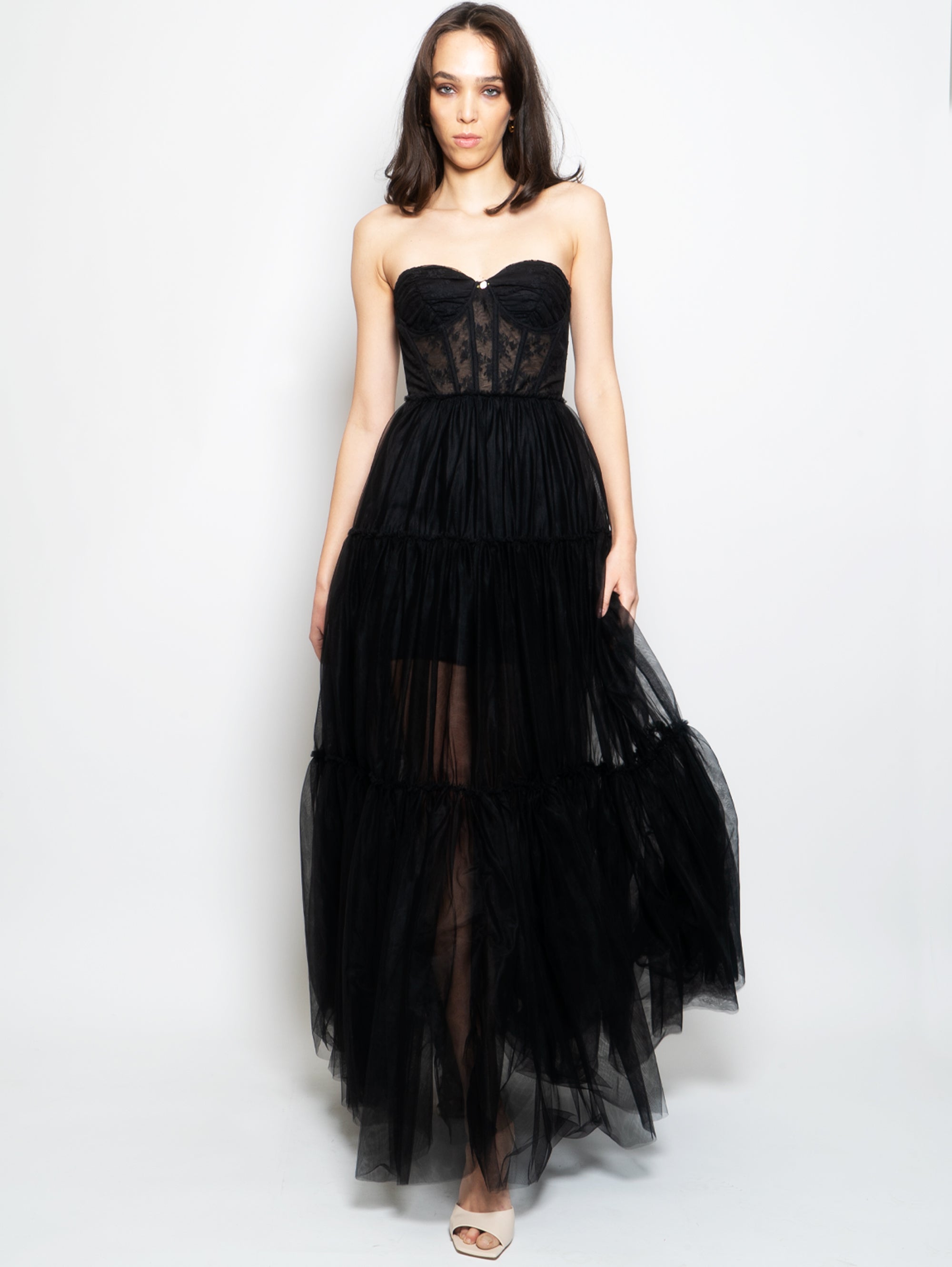 ANIYE BY-Abito Lungo in Tulle Nero-TRYME Shop
