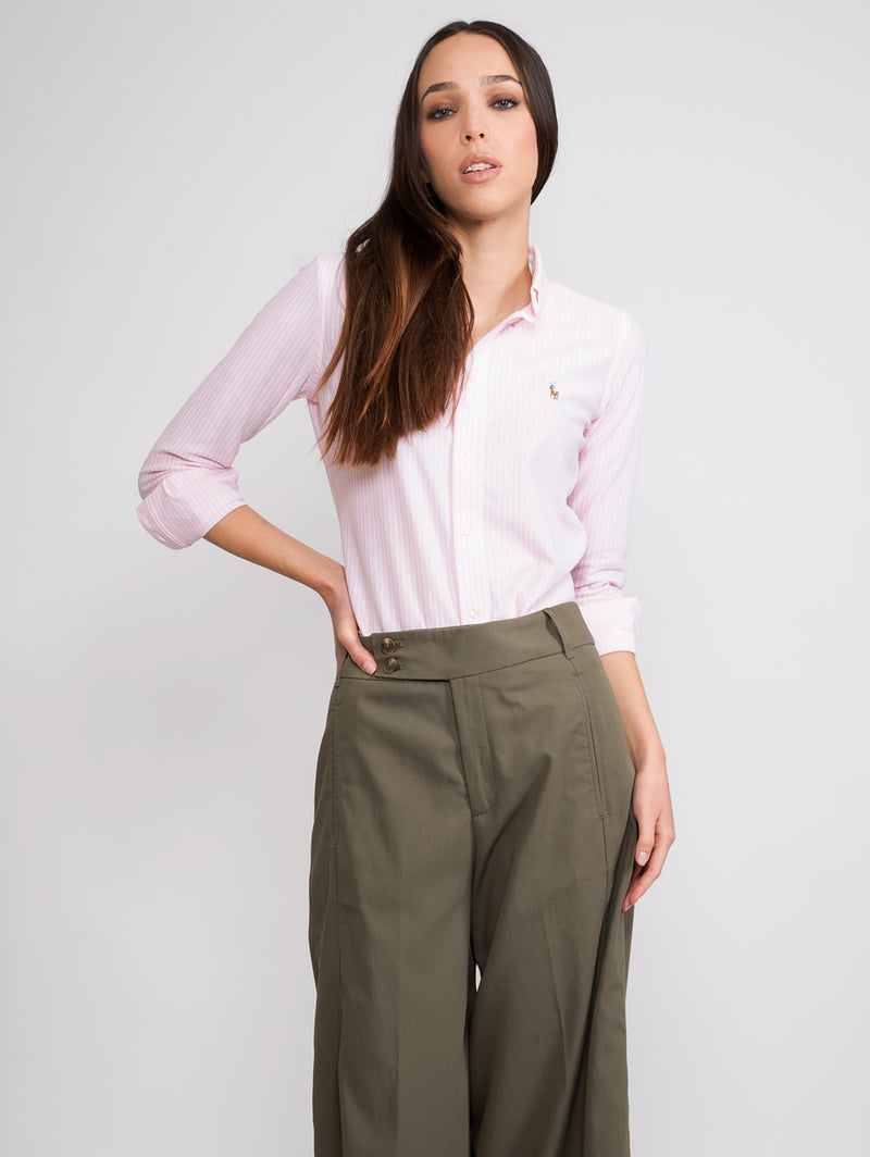 RALPH LAUREN-Camicia Knit Oxford Bianco/Rosa-TRYME Shop